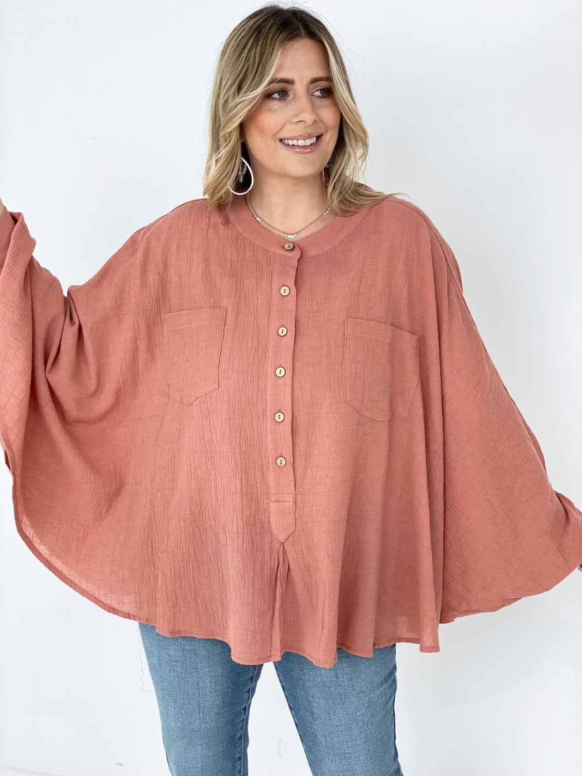 Textured Cotton Linen Oversized Top