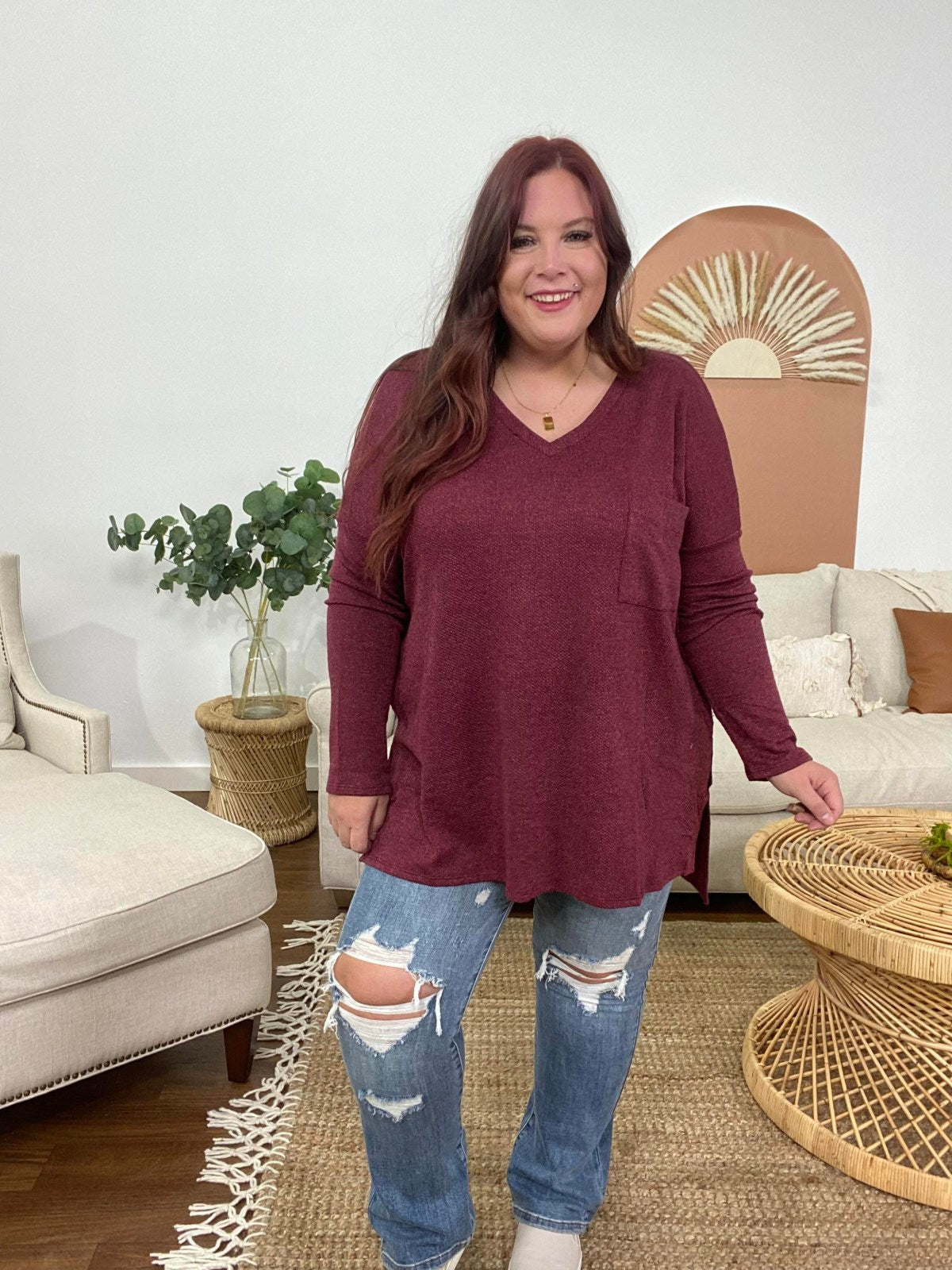 V-Neck High-Low Hem Top