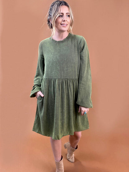 Washed Babydoll Dress - Green