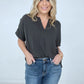 Woven Airflow Split Neck Short Sleeve Top