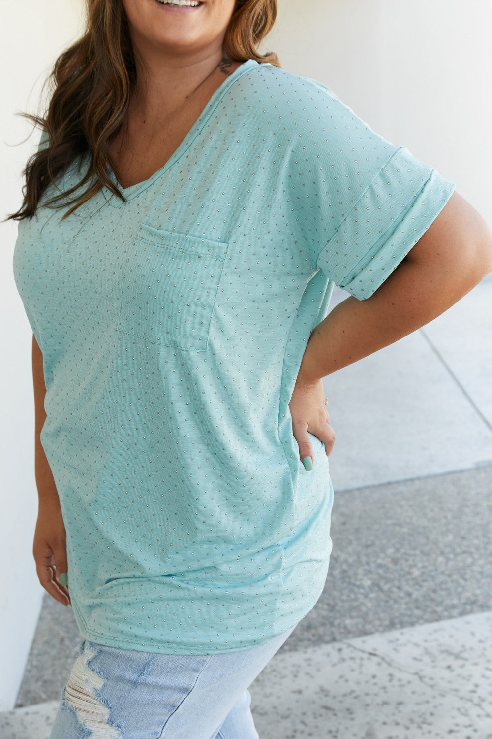 SIZE XL Pocketful of Basics Polka Dot Tee in Sage