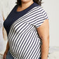 SIZE XL Striped Color Block Tee in Navy