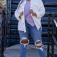 Davi & Dani Multi Knit Lace Patch Work Button Down Jacket