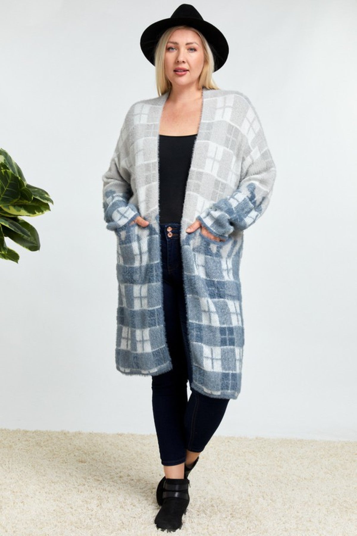 Color Block Plaid Pattern Long Cardigan