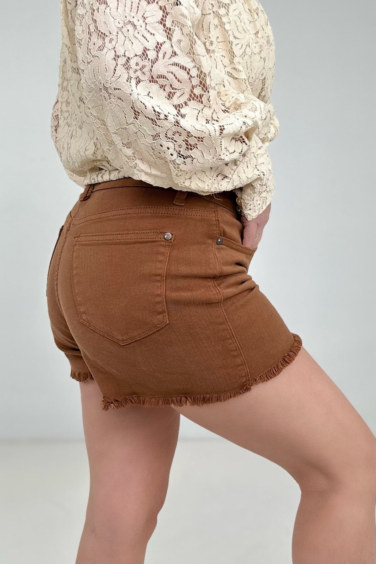 Judy Blue Mid-Rise Carmel Cut Off Shorts