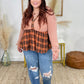 Easel Plaid Print Contrast Thermal Babydoll Top
