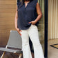 Zenana Full Size Ruffle Shoulder Notched Neck Blouse