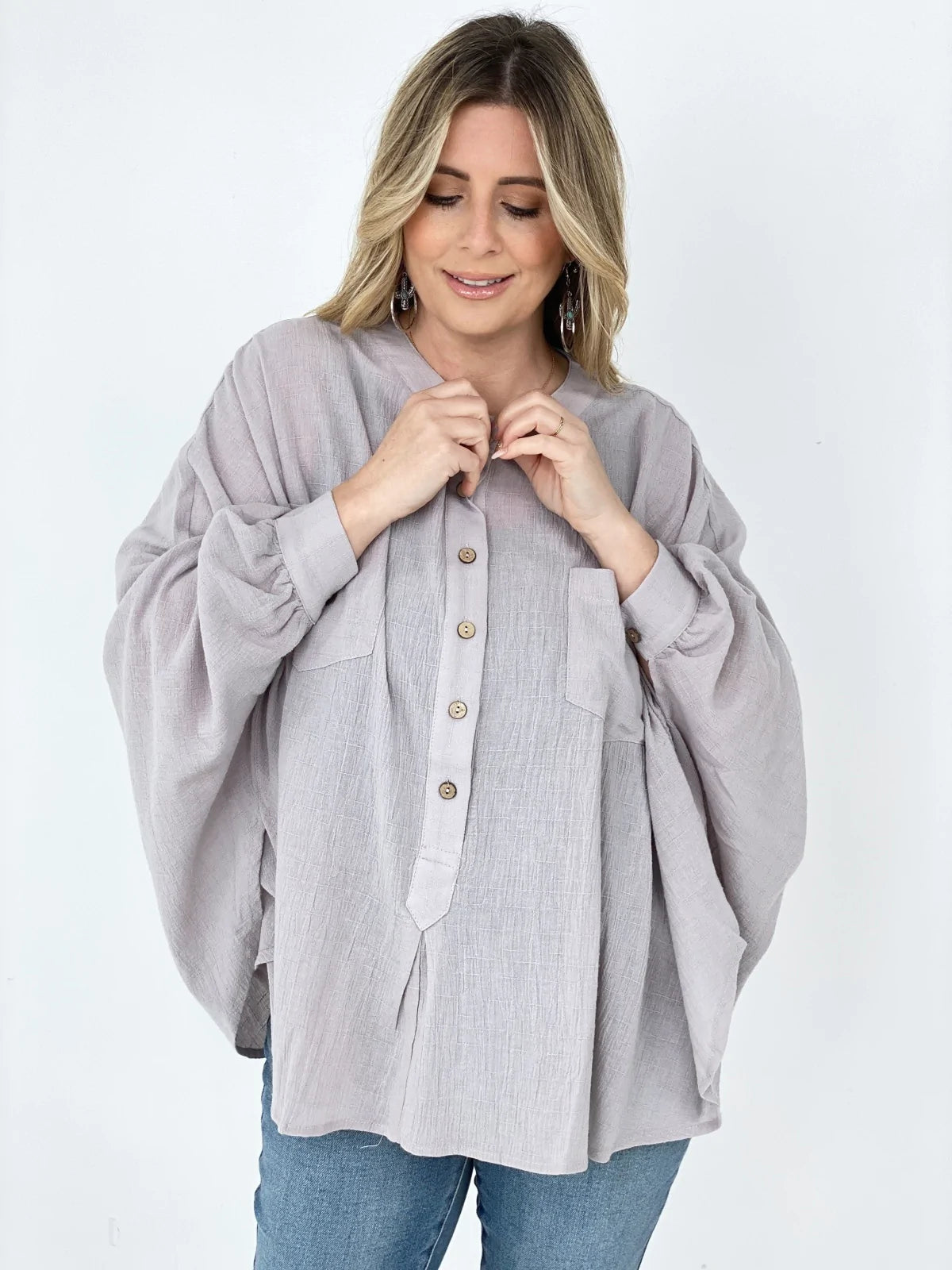 Textured Cotton Linen Oversized Top