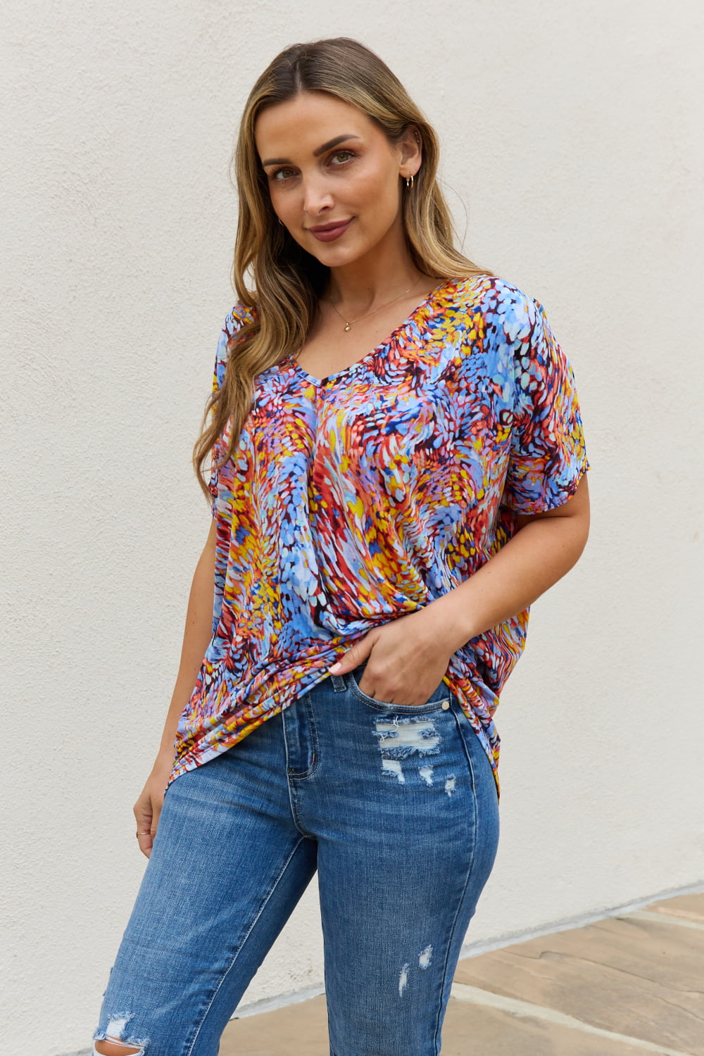 Multicolored Dolman Flowy Top