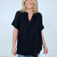 Woven Airflow Split Neck Short Sleeve Top