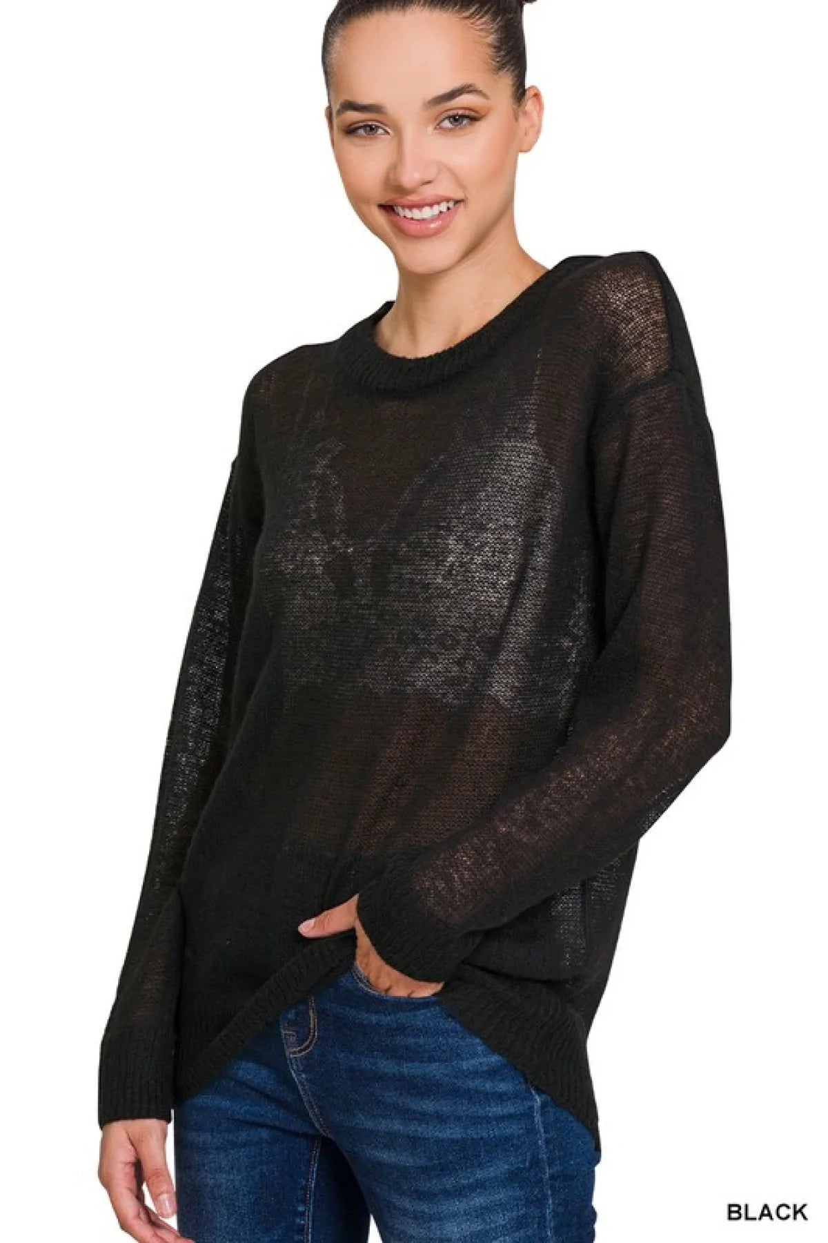 Long Sleeve Sheer Wool Sweater