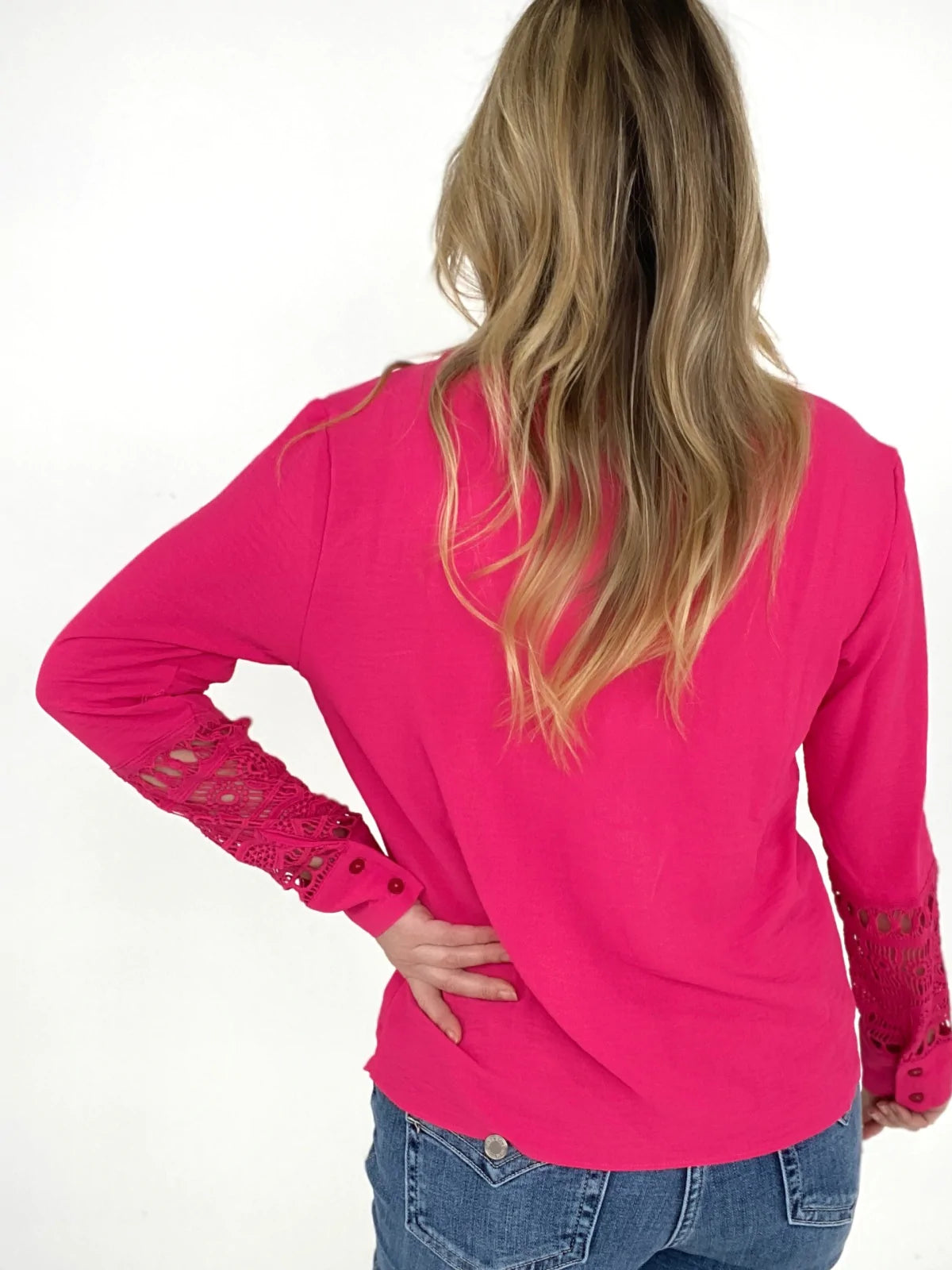 Lace Sleeve V Neck Top