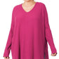 Zenana Plus Brushed Thermal Waffle V-Neck Sweater