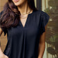 Zenana Full Size Ruffle Shoulder Notched Neck Blouse