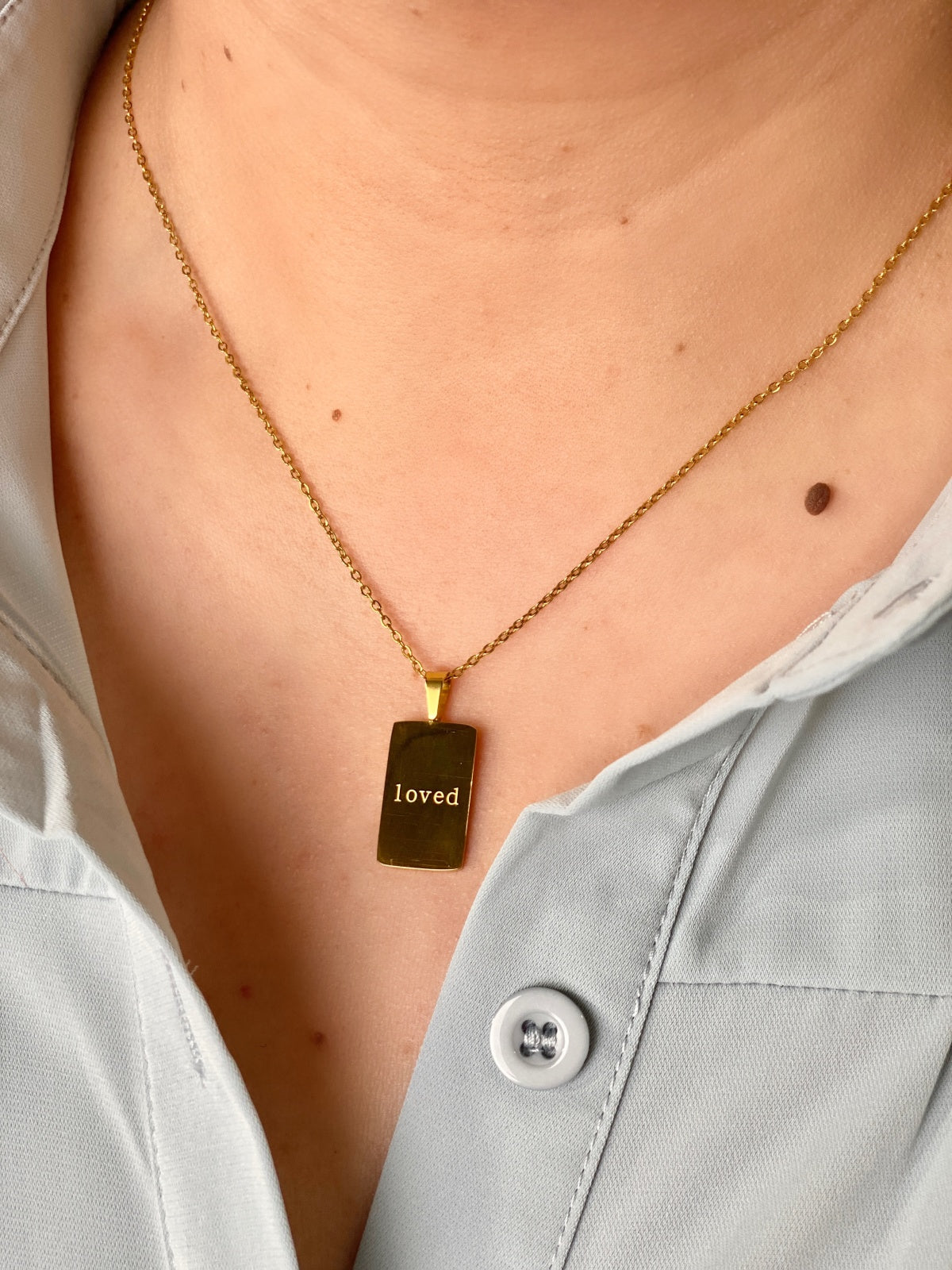 Engraved Loved Rectangle Pendant Necklace (Only Ships to US)