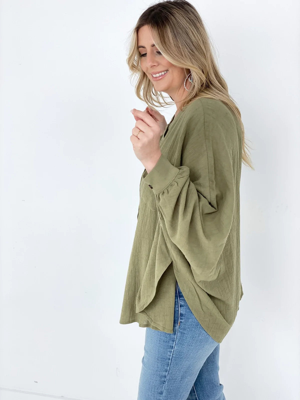 Textured Cotton Linen Oversized Top