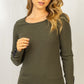 Boat Neck Long Sleeve Solid Ribbed Knit Top