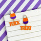 PREORDER: Trick or Treat Dangle Candy Corn Enamel Earrings