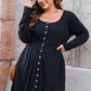 Plus Size Button Front Long Sleeve Dress - (Gray, Pink, Black and Green)