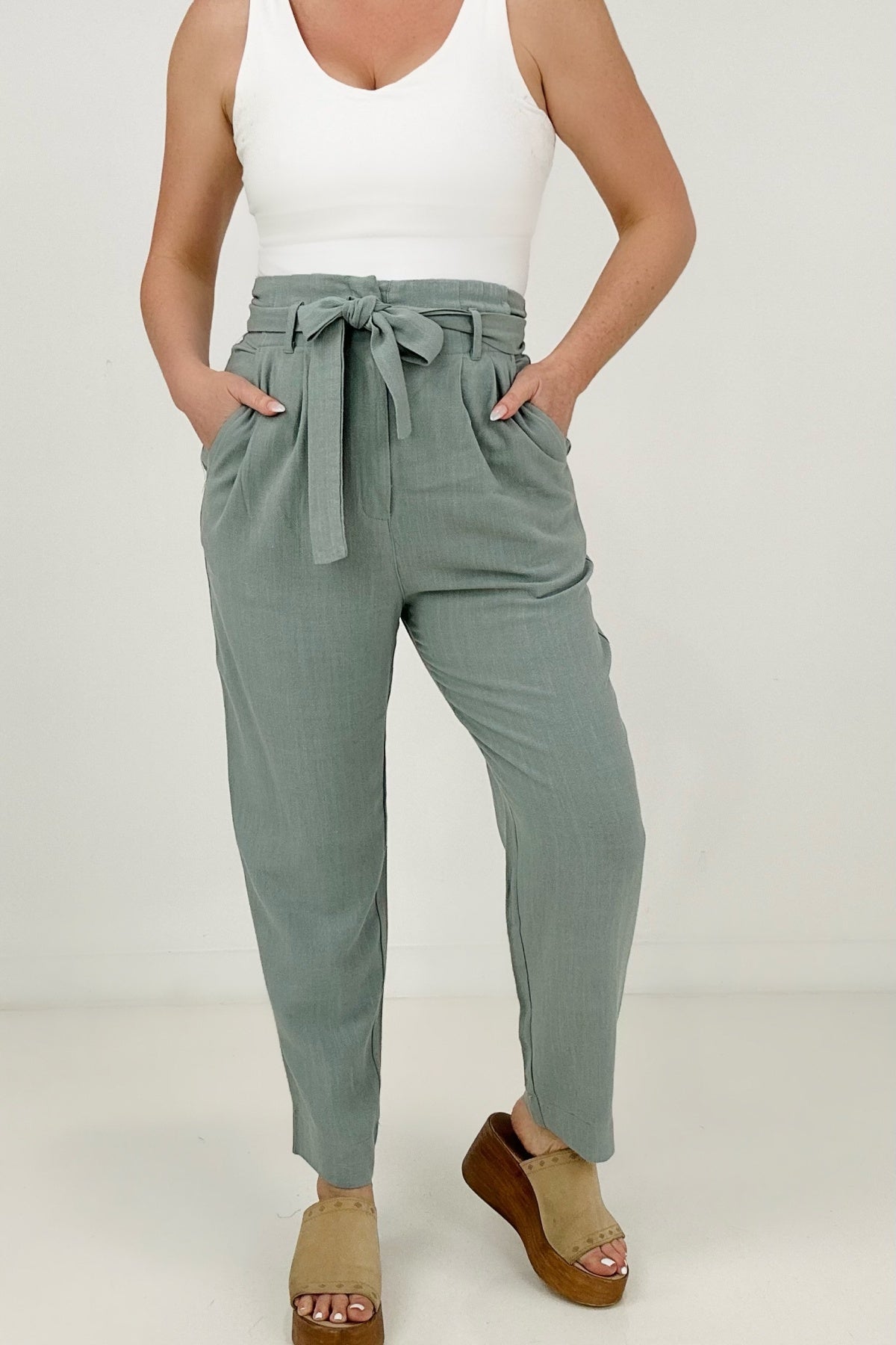Pin Tuck Linen Pants