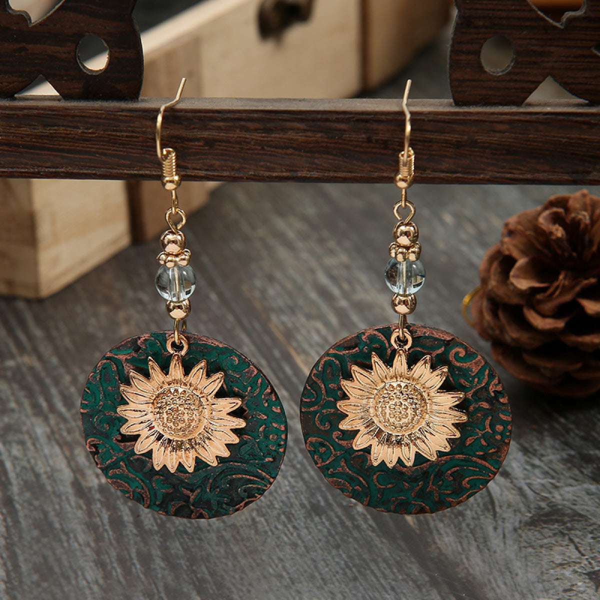 Retro Bohemian Double Sunflower Dangle & Drop Earring