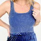 Mineral Washed Ribbed Square Neck Cropped Tank Top