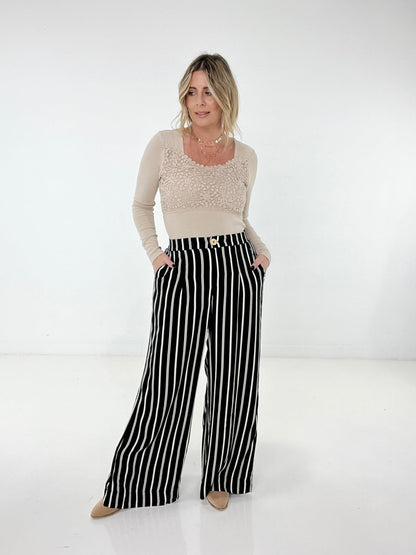 Rae Mode Striped Hi Waist Wide Leg Long Pants