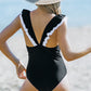 Two-Tone Ruffled One-Piece Swimsuit