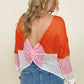 Crochet Colorblock Long Sleeve Twisted Back Top