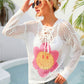 Flower Graphic Lace-Up Openwork Hooded Cover Up