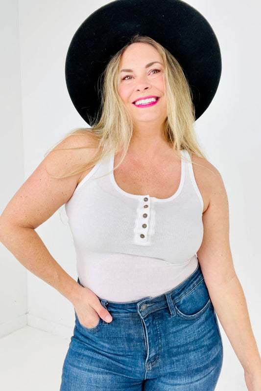 Racerback Ribbed Button Closure Tank Top