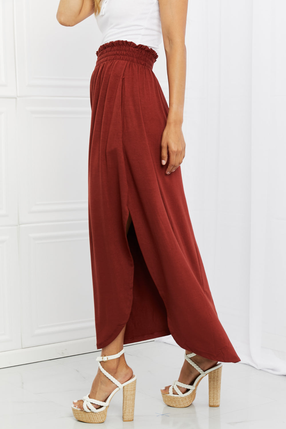 It's My Time Side Scoop Scrunch Skirt - Dark Rust