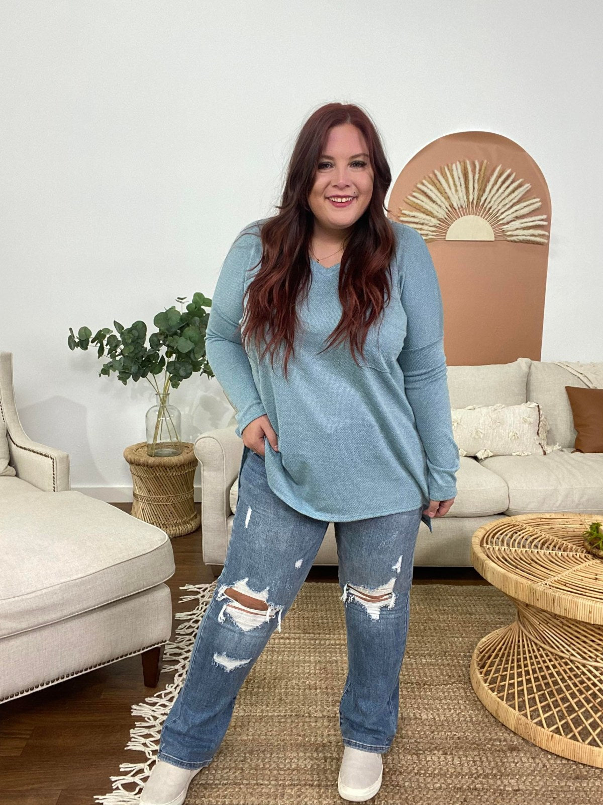 V-Neck High-Low Hem Top