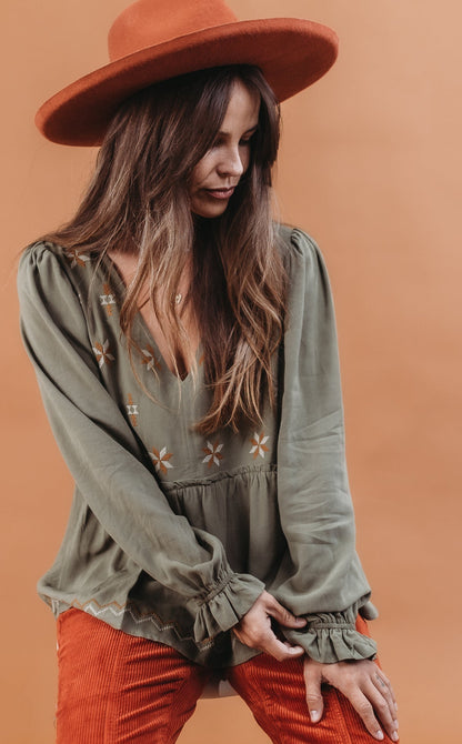 Embroidered Babydoll Blouse