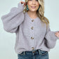 Solid Balloon Sleeve Button Front Cardigan
