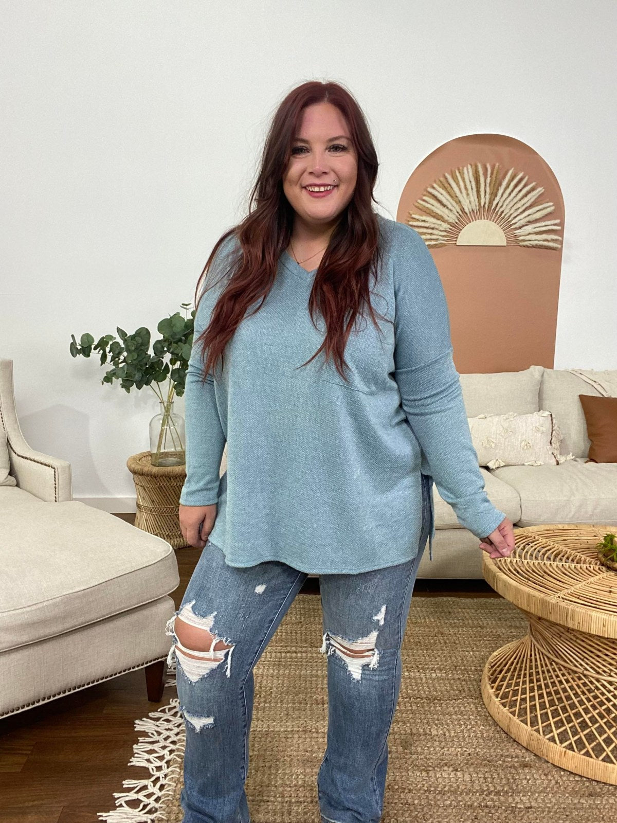 V-Neck High-Low Hem Top