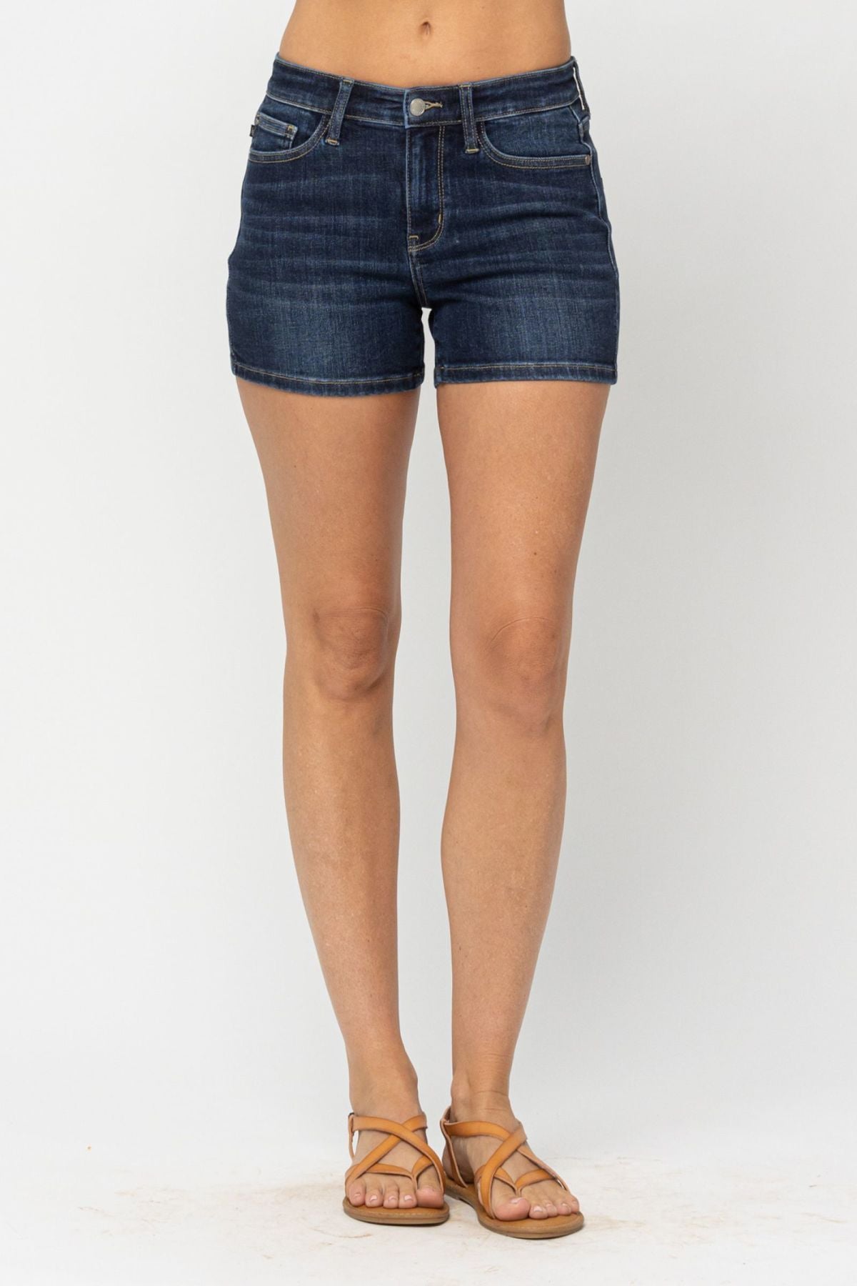 Judy Blue Mid-Rise Classic Denim Shorts - Dark Wash