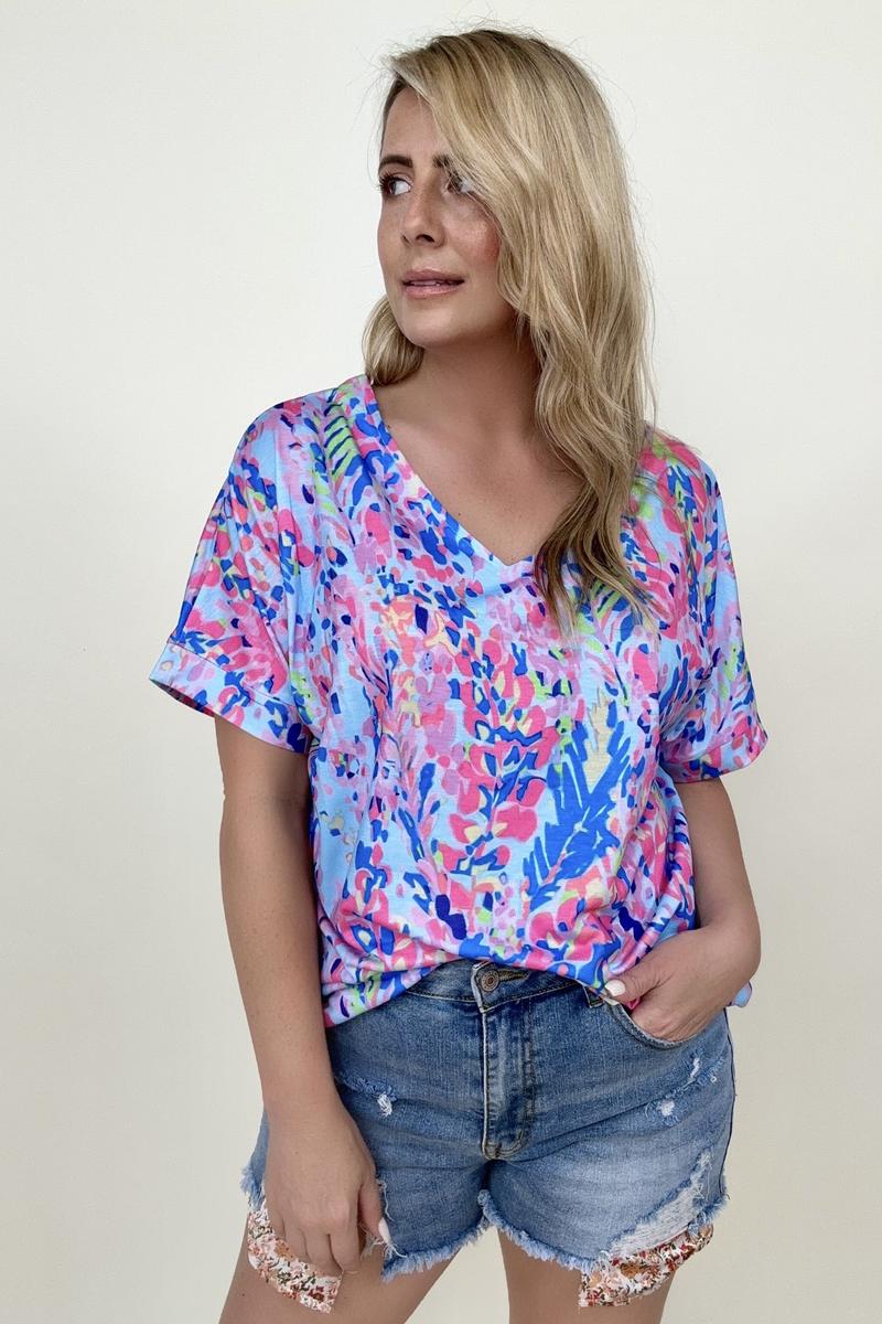 Watercolor Floral V Neck Tee