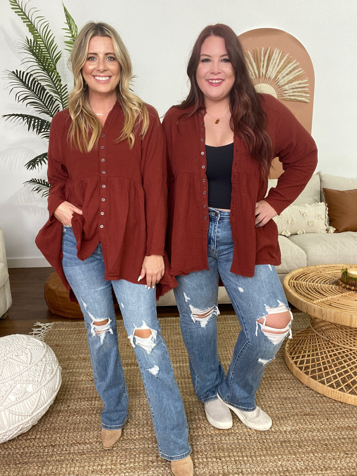 Peplum Raw Edge Shirt with Pockets