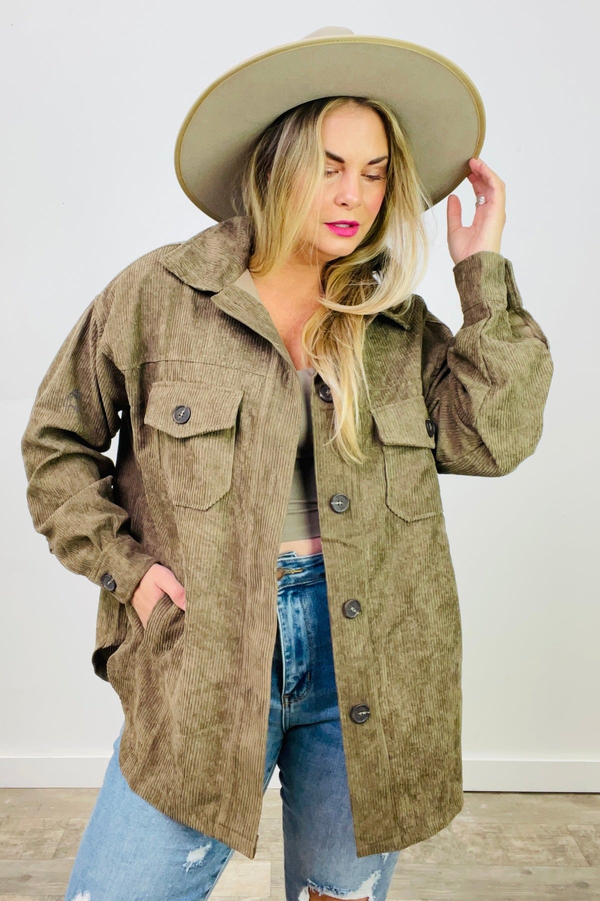 Oversized Corduroy Button Front Shacket