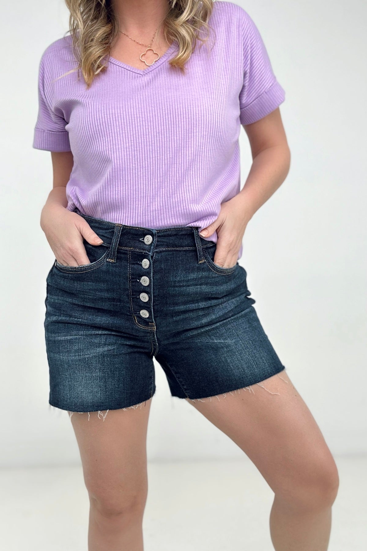 Judy Blue Dark Wash Buttoned Fly Cut Off Denim Shorts