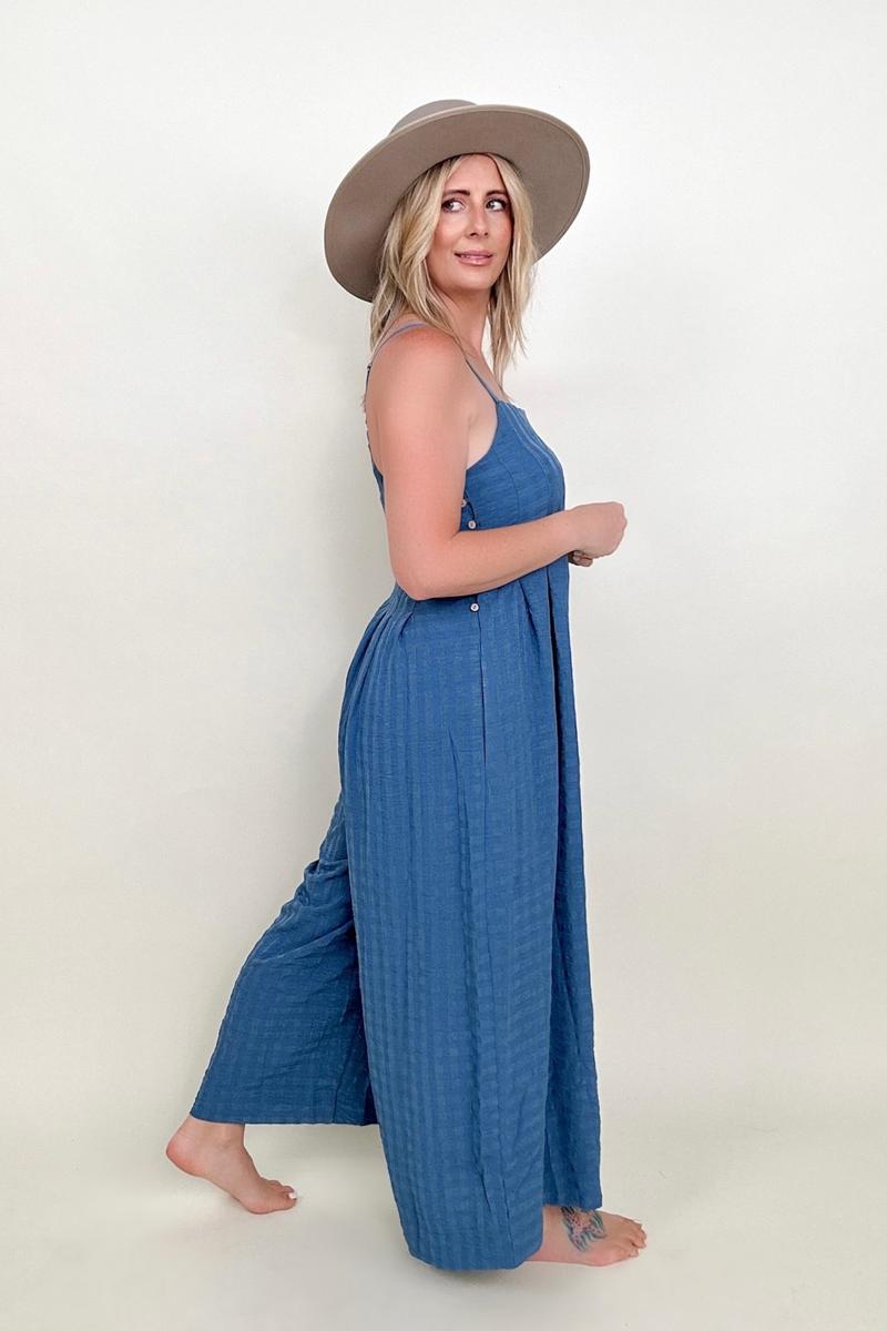Textured Woven Spaghetti Strap Jumpsuit