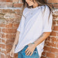 Rae Mode Washed Cotton Round Neckline Short Sleeves Top