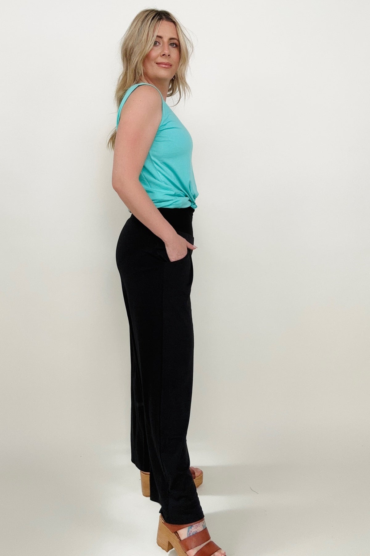 Smocked Waistband Wide Leg Pants - 2 colors