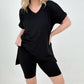 Microfiber V-Neck Top & Biker Shorts Set - Black