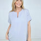 Zenana Heavy Woven Span Split Neck Short Sleeve Top