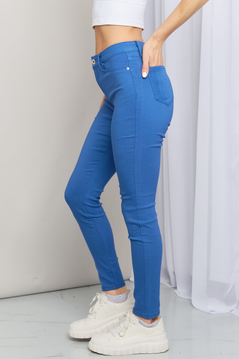 YMI Hyper-Stretch Mid-Rise Skinnies in Electric Blue