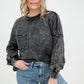 Acid Wash Raw Edge Front Pocket Pullover