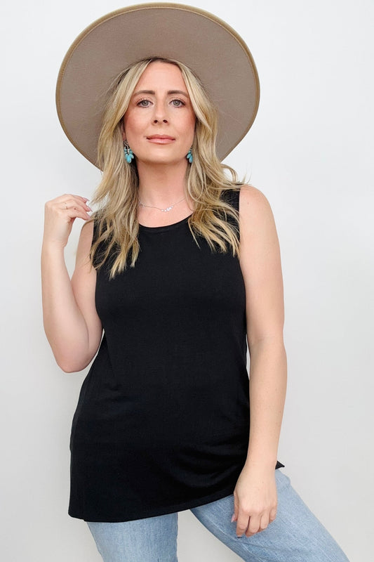 Round Neck Sleeveless Side Slit Top