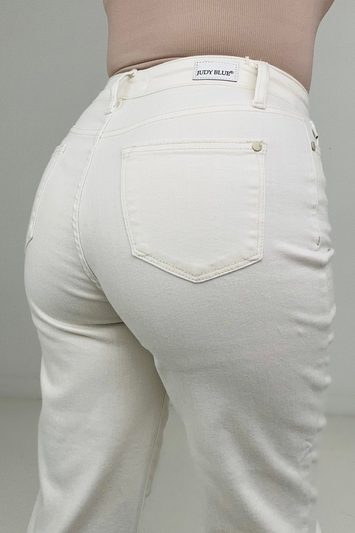 "Sophie" Judy Blue High Waist Wide Leg White Cropped Jeans